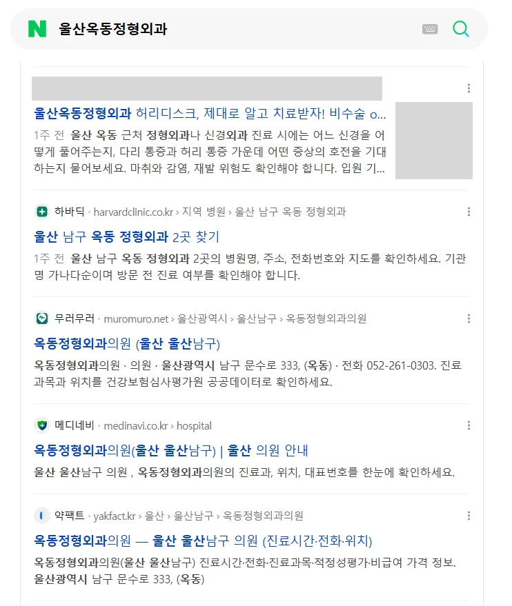 울산옥동정형외과 검색 화면