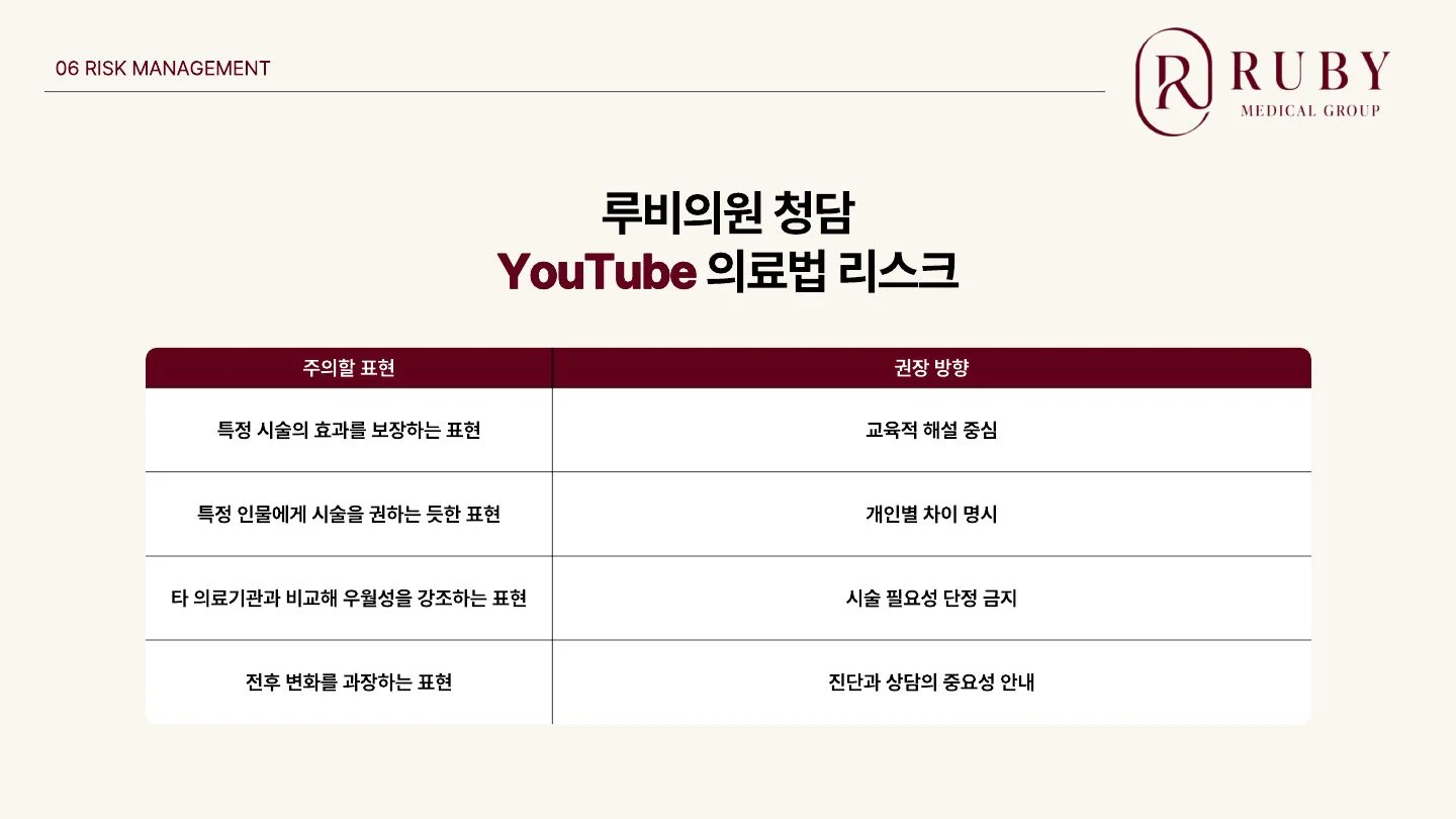 유튜브 활성화 기획안에 포함한 표현 검토 항목