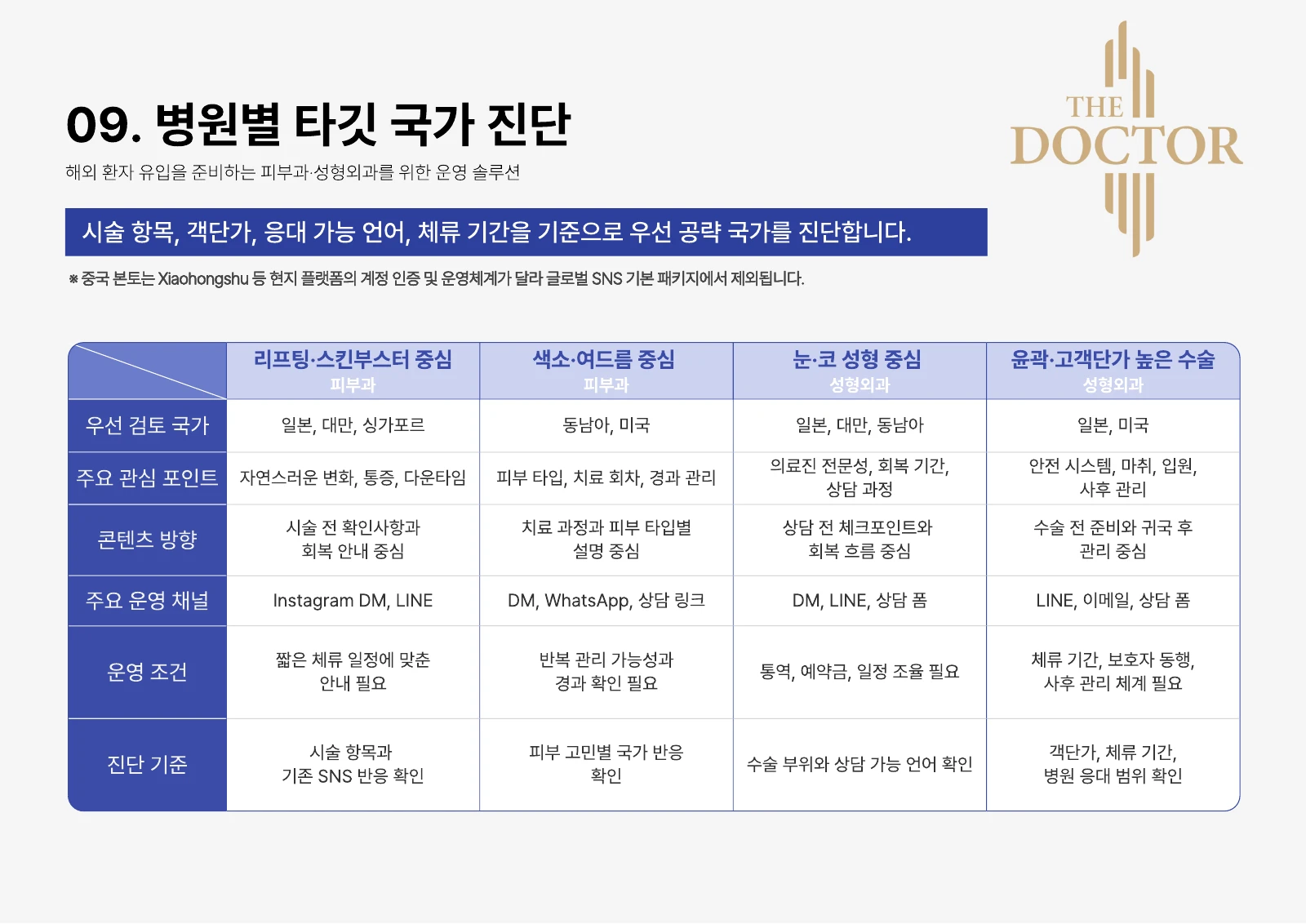 해외 제안서 10P · 시술·언어·체류 조건을 반영한 국가 진단표